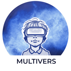 Logo des Forschungsprojekts MultiVers mit einem eine VR-Brille nutzenden Kind