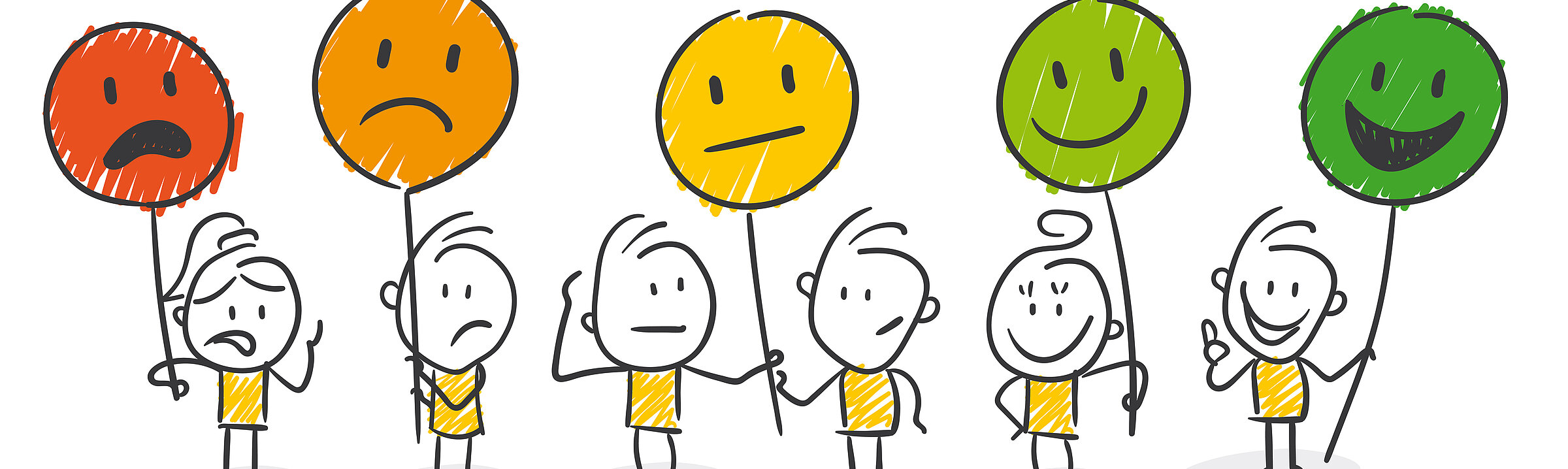 Strichmännchen mit Smiley Schildern 