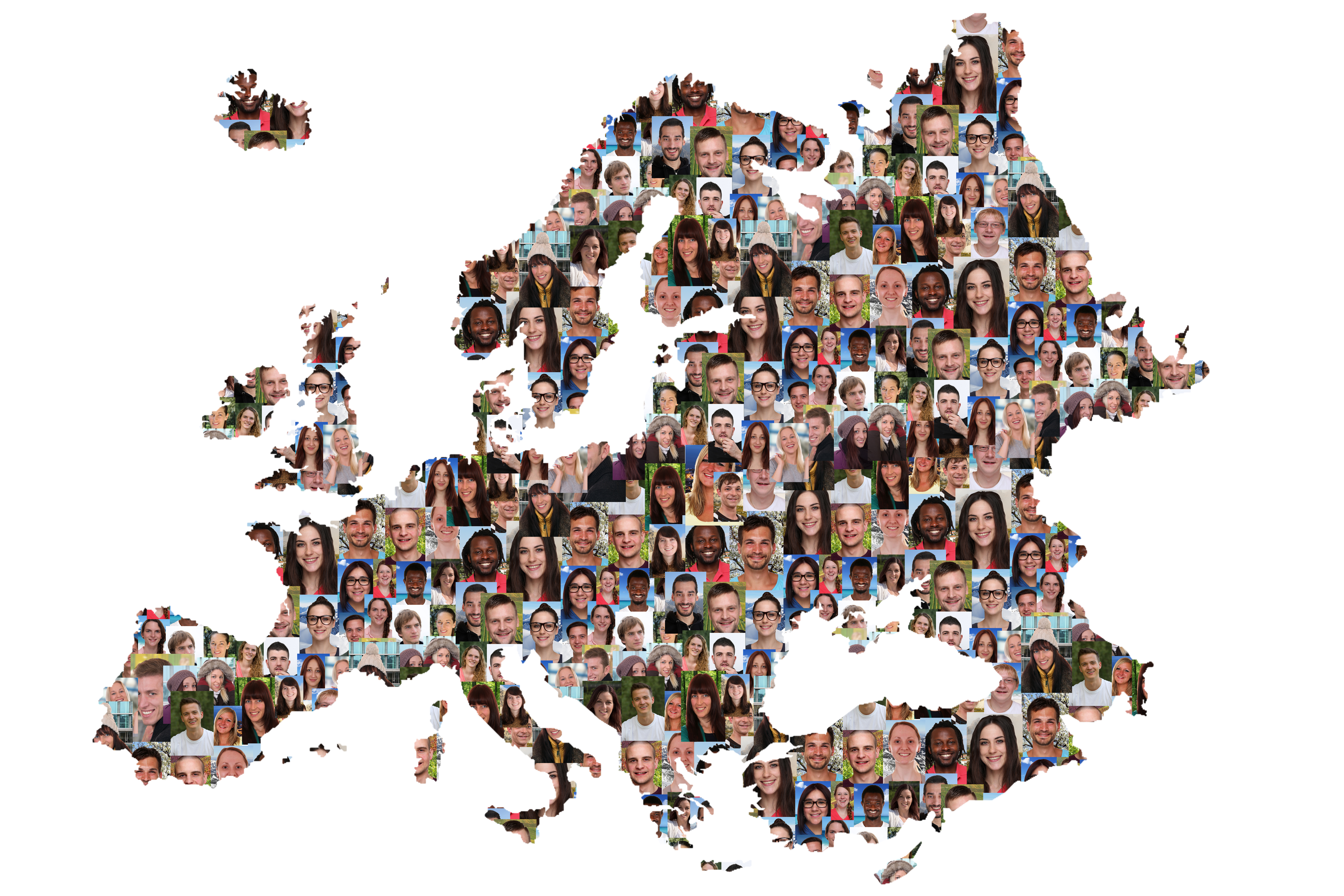 Ein Bild der europäischen Landkarte, die aus unterschiedlichen Gesichtern besteht